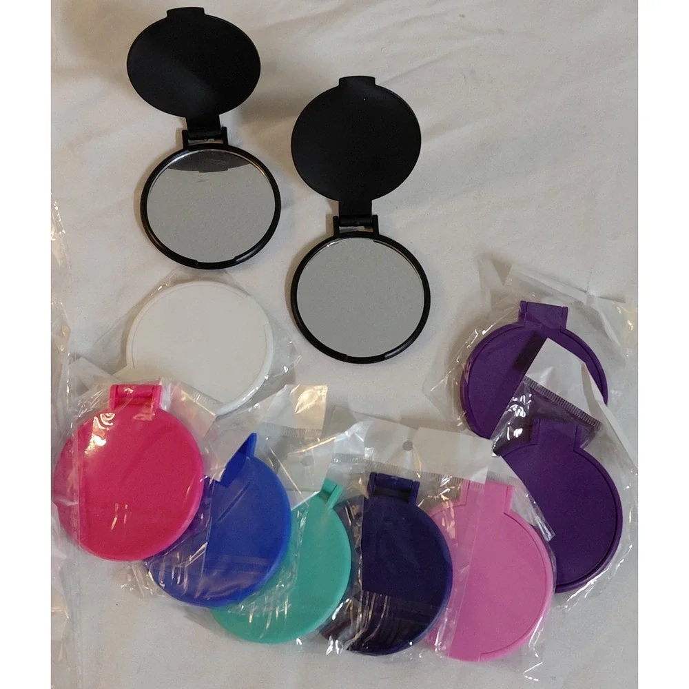 Lot of 38 Round Folding Compact Mirrors Assorted Colors Pocket Purse Travel NEW